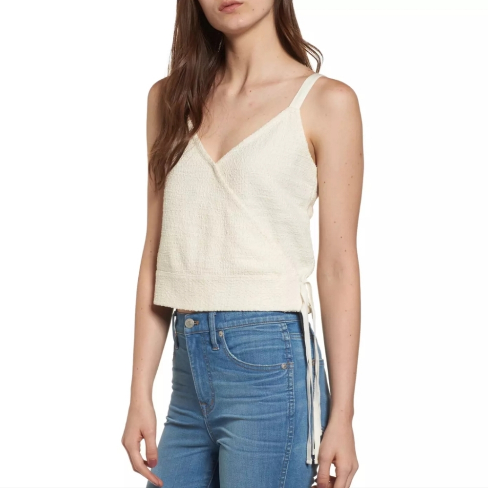 MADEWELL IVORY SLEEVELESS JACQUARD SIDE TIE FAUX WRAP FINALE‎ TANK TOP Size M